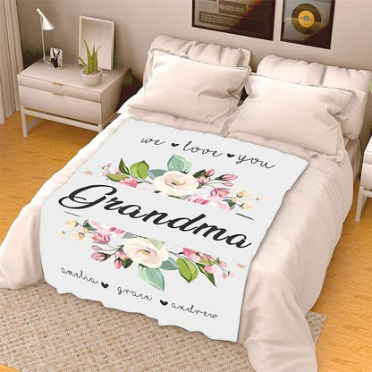 We Love You Grandma, Customized Fleece Blanket for Grandparents with Quotes, Grandpa Grandma Nana Gigi, Christmas, Birthday , Grandparents Day Gifts for Them, Supersoft and Cozy Blanket