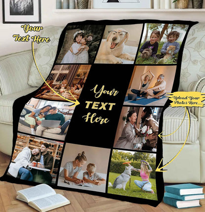 Customized Photo Blanket - Personalized Collage and Text, Ideal for Couples, Friends, Family