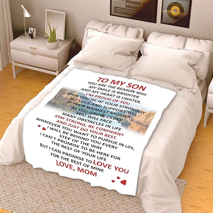 You are The Reason Why My Smile is Brighter, Premium Quality Fleece Blanket for Son, with Quotes, Birthday, Children's Day, Christmas Day Gift, Gift for him, Supersoft and Cozy Blanket