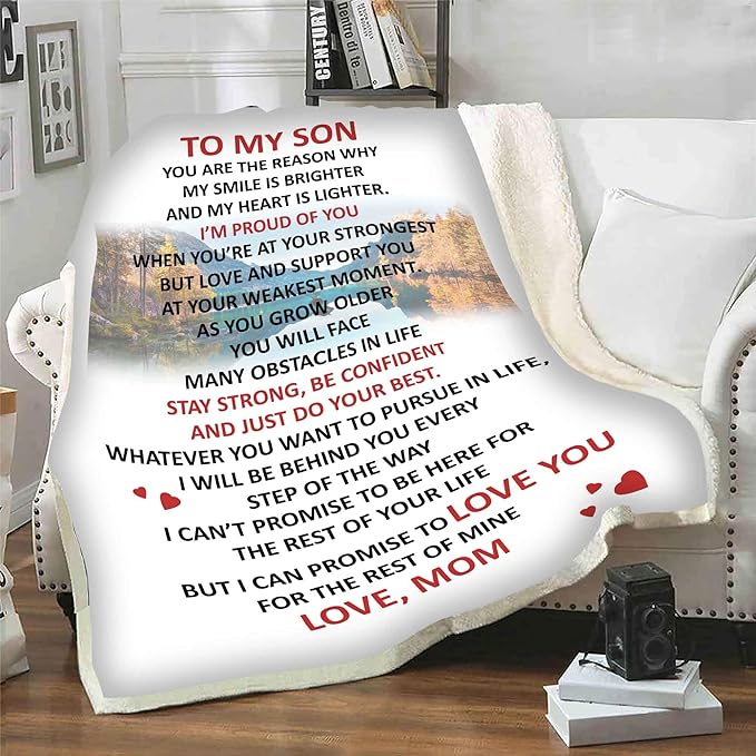 You are The Reason Why My Smile is Brighter, Premium Quality Fleece Blanket for Son, with Quotes, Birthday, Children's Day, Christmas Day Gift, Gift for him, Supersoft and Cozy Blanket