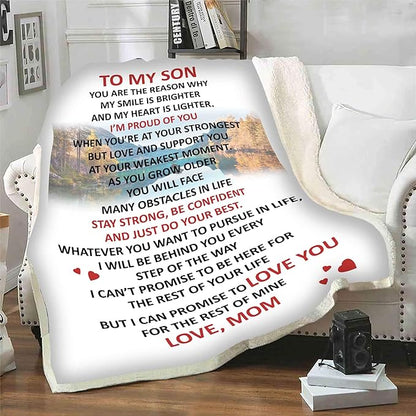 You are The Reason Why My Smile is Brighter, Premium Quality Fleece Blanket for Son, with Quotes, Birthday, Children's Day, Christmas Day Gift, Gift for him, Supersoft and Cozy Blanket