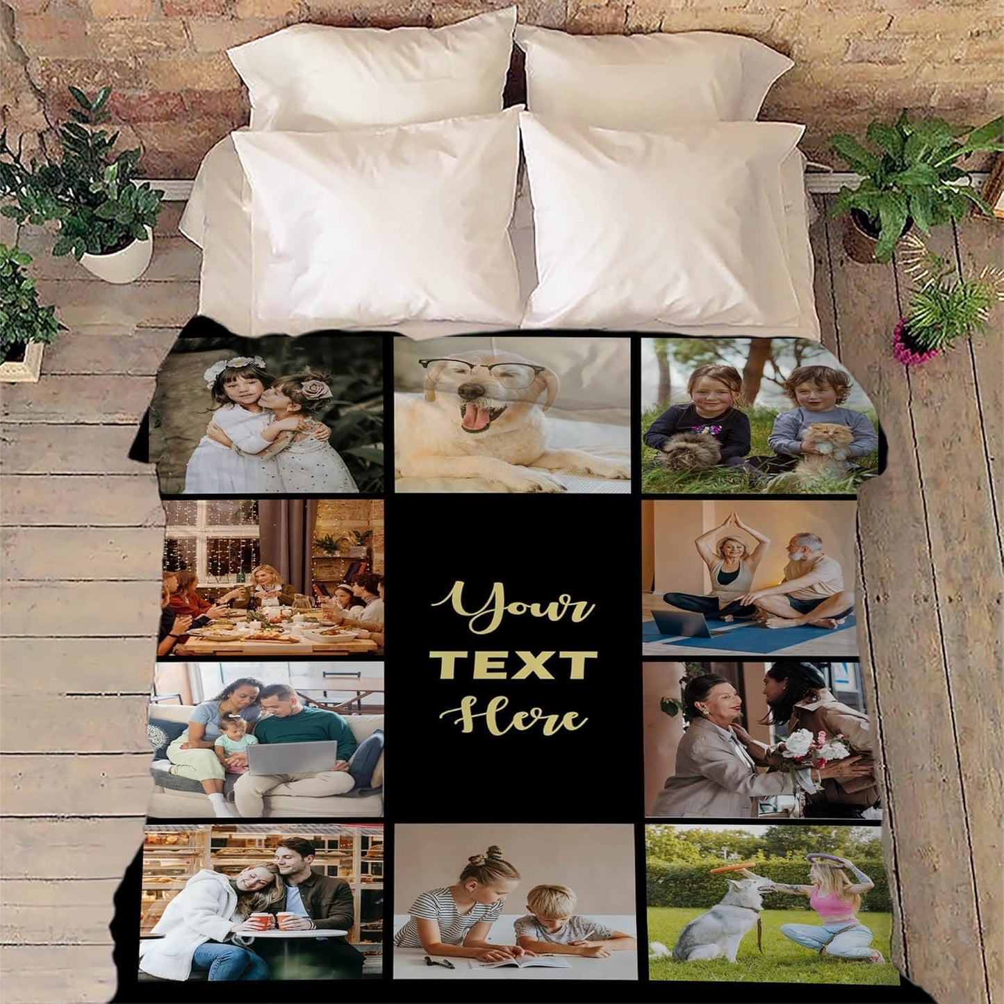 Customized Photo Blanket - Personalized Collage and Text, Ideal for Couples, Friends, Family