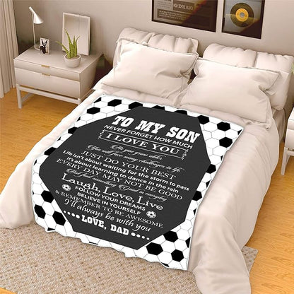 to My Soccer Son, Laugh Love Live, Premium Quality Fleece Blanket for Son, with Quotes and Beautiful Print, Birthday, Children's Day, Christmas Day, Gift for him, Super Soft and Cozy Blanket