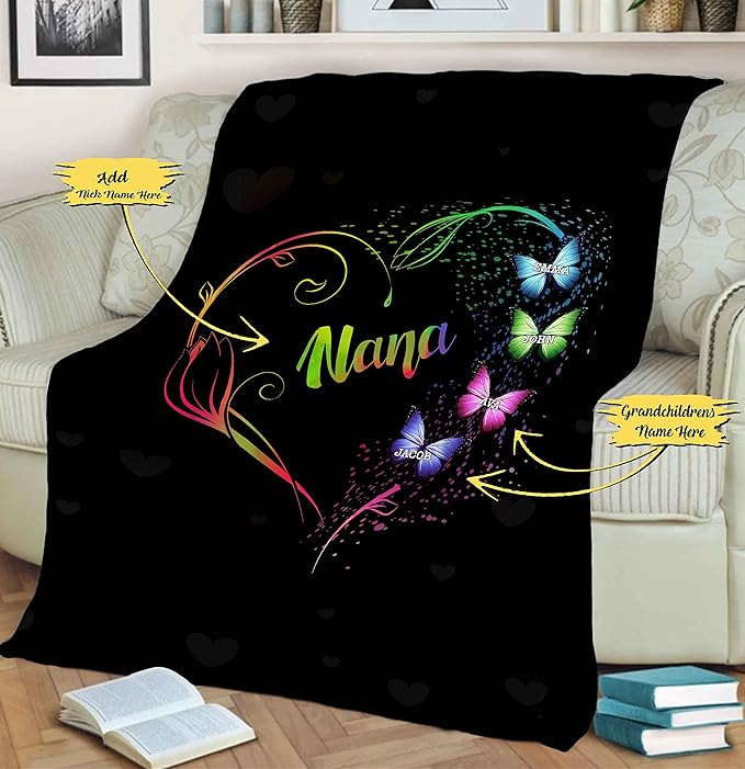 Customized Grandparents Blanket, Fleece Blanket, Bedroom Living Room Décor, Custom Names, Birthday, Christmas, Thanksgiving, Super Soft and Warm Blanket