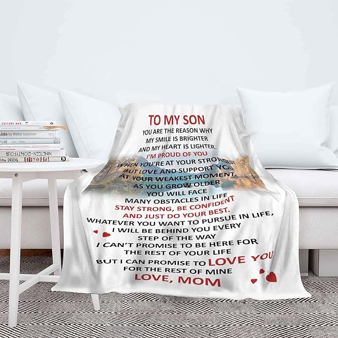 You are The Reason Why My Smile is Brighter, Premium Quality Fleece Blanket for Son, with Quotes, Birthday, Children's Day, Christmas Day Gift, Gift for him, Supersoft and Cozy Blanket