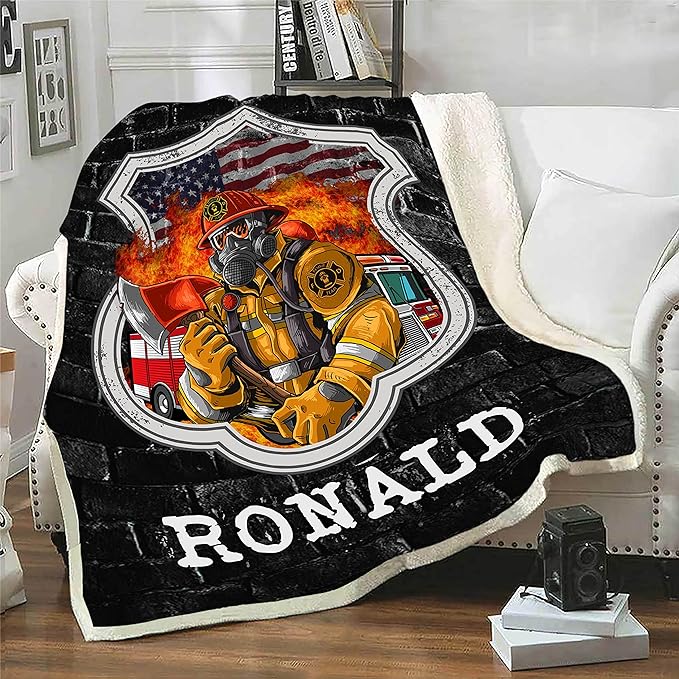 Customized Firefighter Blankets: Personalize with Name, Ideal for Firefighters' Gifts, Birthdays, Christmas, Thanksgiving - Top-Quality, Luxuriously Soft, and Cozy