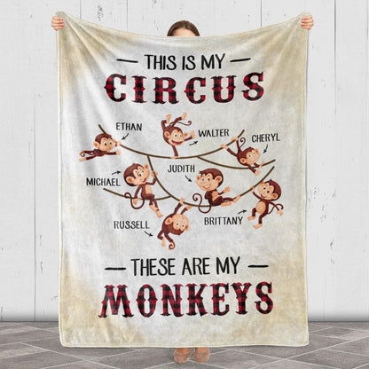 Custom Name Blanket for Grandpa, Grandma, Grandparents, Gift for Grandparent's Day, Birthday, Christmas, This is My Circus These are My Monkeys Personalized Blanket with Names, Printed in USA