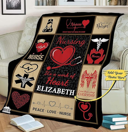 Best Family Gifts Its A Work of Heart, Customized Nurse Blanket, Medical Professionals Technicians Staff, Custom Names, Birthday, Thanksgiving, Super Soft and Warm Blanket