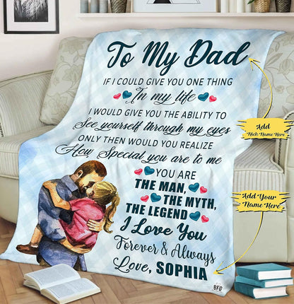 Personalized Blanket for Dad - A Tribute to the Legendary Father Figure, Customized with Daughter/Son's Name, Ideal for Birthday, Father's Day, or Thanksgiving, Luxuriously Soft and Cozy Throw