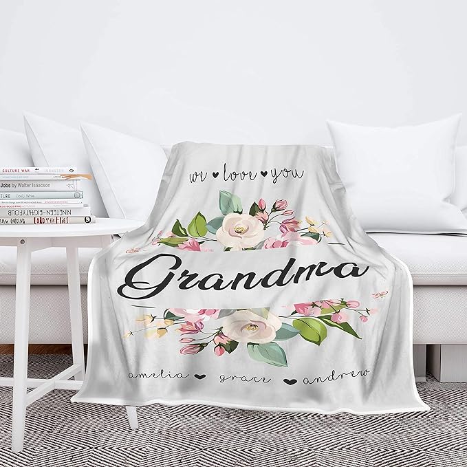 We Love You Grandma, Customized Fleece Blanket for Grandparents with Quotes, Grandpa Grandma Nana Gigi, Christmas, Birthday , Grandparents Day Gifts for Them, Supersoft and Cozy Blanket