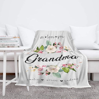 We Love You Grandma, Customized Fleece Blanket for Grandparents with Quotes, Grandpa Grandma Nana Gigi, Christmas, Birthday , Grandparents Day Gifts for Them, Supersoft and Cozy Blanket