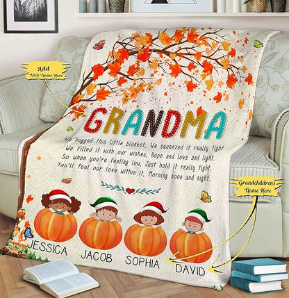 We Hugged This Little Blanket, Customized Grandparents Blanket, Fleece Blanket, Bedroom Living Room Décor, Custom Names, Birthday, Christmas, Thanksgiving, Super Soft and Warm Blanket