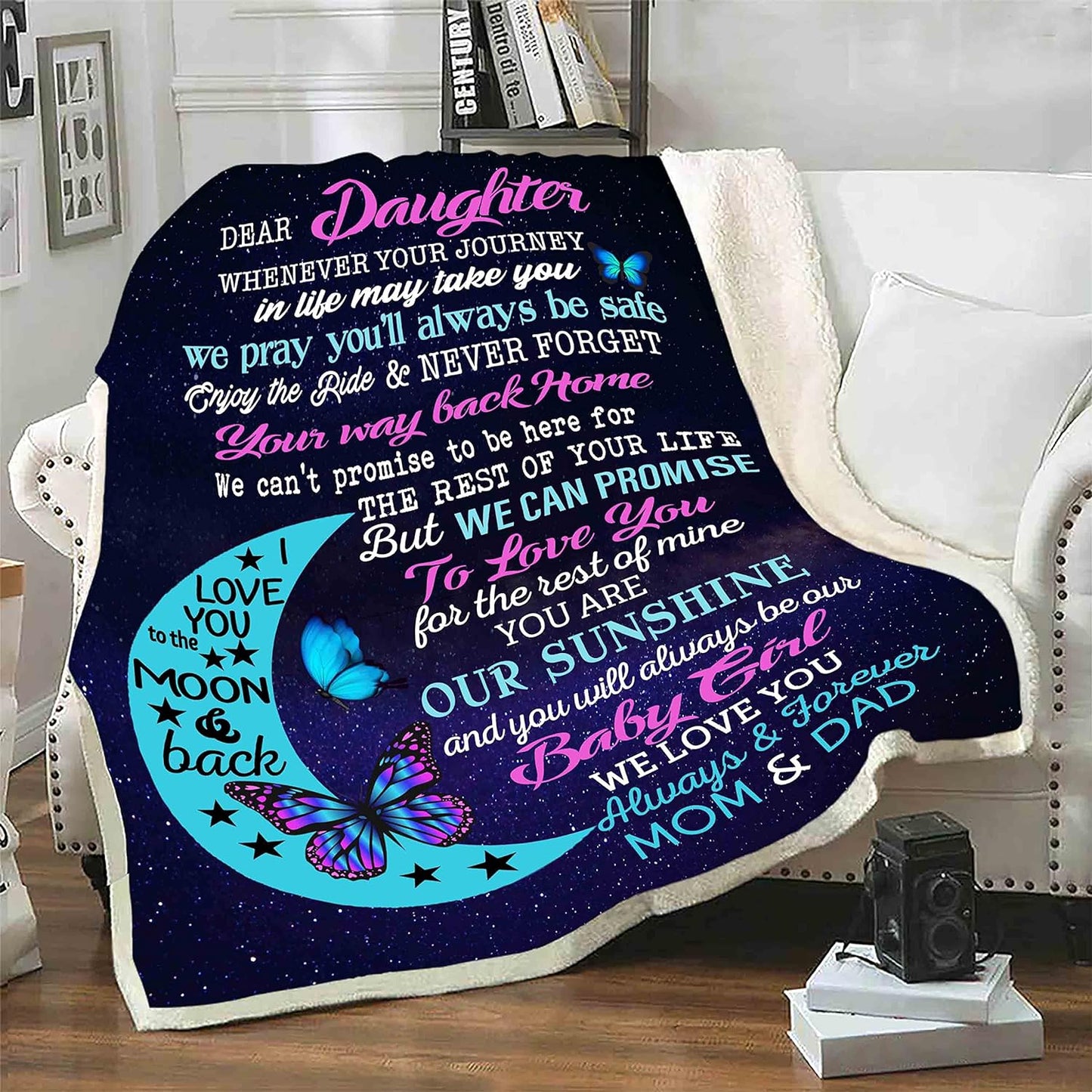 Dear Daughter Customized Name Blanket: Our Sunshine, Expressing Infinite Love! Perfect Gift for Birthdays, Daughter's Day, Proudly Printed in the USA on Soft Fleece