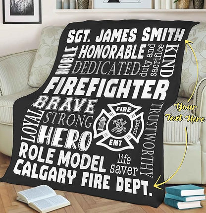 Customized Gift Blanket for Firefighters – Embodies Bravery, Strength, and Loyalty. A Life Saver Model of Kindness. Personalize with Custom Name. Luxuriously Soft and Lightweight Fleece for Warmth