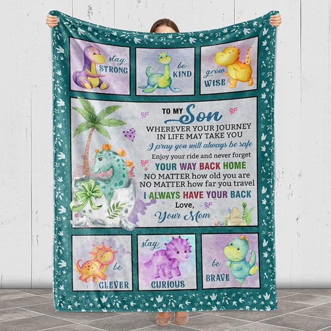 to My Son Customized Name Blanket Gift for Son from Mom/Dad for Birthday, Christmas, Thanksgiving, Stay Strong Be Kind Grow Wise Design Personalized Blanket Gift for Him, Printed in USA