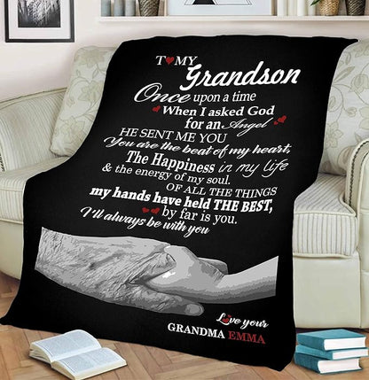 Premium Fleece Blankets for Grand Son with Quotes, Birthday, Children's Day Gifts, Supersoft and Cozy Blanket