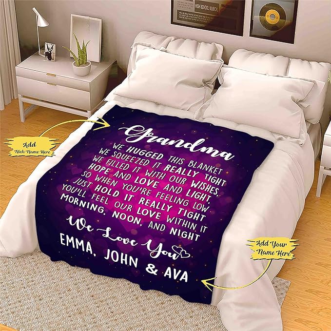 Custom Names Blanket for Grandmother, Grandma, Gift for Grandparent's Day, Birthday, Anniversary, Christmas, Thanksgiving, Personalized Blanket Gift for from Grandkids, Printed in USA