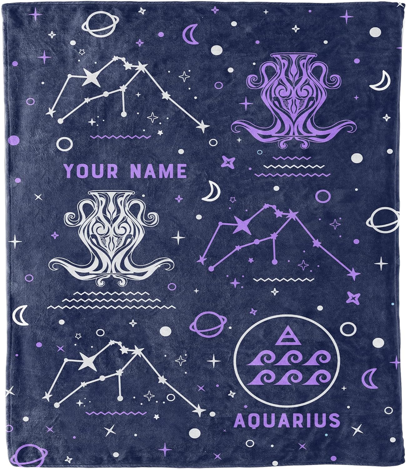 Aquarius Blanket, Personalized Zodiac Blanket, Custom Names, Horoscope Design, for Friends and Family, Birthday, House Warming Gift, Super Soft, Silky Smooth Light Weight Warm Bed Blanket