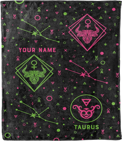 Aquarius Blanket, Personalized Zodiac Blanket, Custom Names, Horoscope Design, for Friends and Family, Birthday, House Warming Gift, Super Soft, Silky Smooth Light Weight Warm Bed Blanket