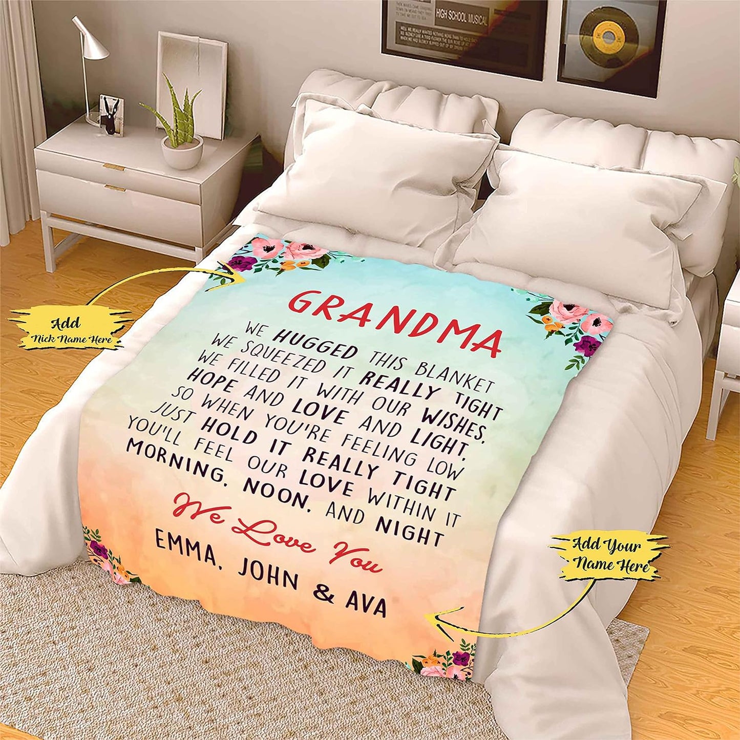 Name Blanket for Grandma: Gift for Grandparent's Day, Birthdays, and More Show your love with this Personalized Blanket, Perfect for Grandmothers, Proudly Printed in the USA. Ideal for Gifting from Grandkids on Christmas, Thanksgiving, or Anniversaries