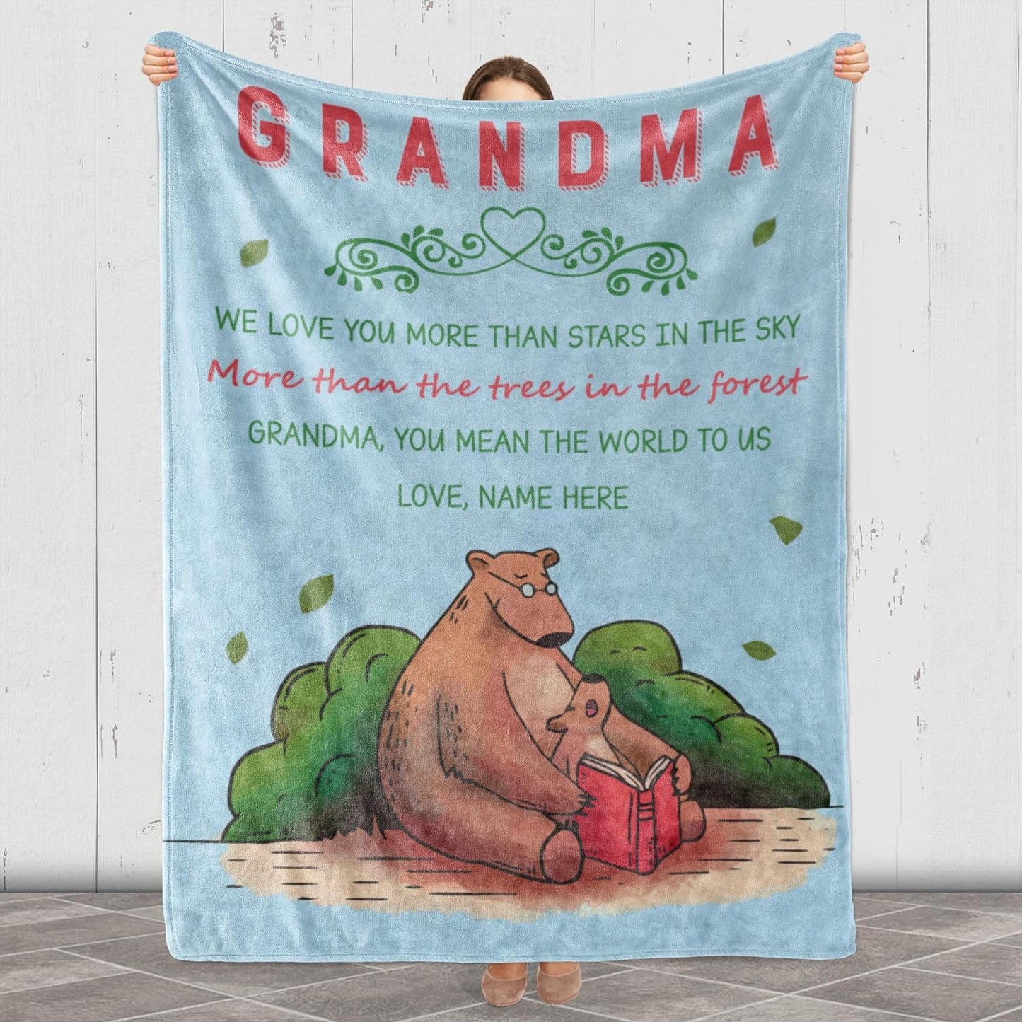 Customized Name Blanket for Grandma, We Love You More Than Stars in The Sky, Gift from Grandson/Daughter for Birthday, Thanksgiving, Christmas, Proudly Printed in USA Fleece or Sherpa Blanket