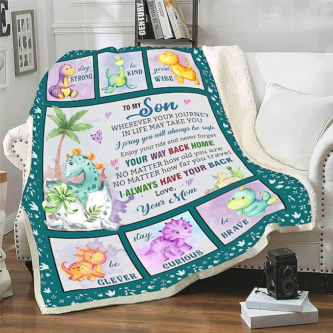 to My Son Customized Name Blanket Gift for Son from Mom/Dad for Birthday, Christmas, Thanksgiving, Stay Strong Be Kind Grow Wise Design Personalized Blanket Gift for Him, Printed in USA