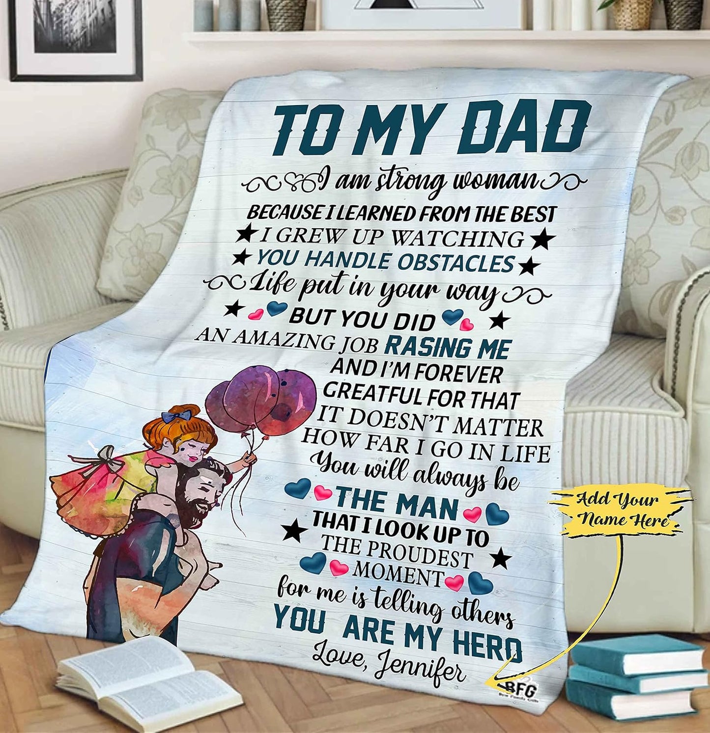 The Man The Myth The Legend, Customized Blanket for Father, with Custom Daughter Son Name, Gift for Birthday, Father's Day, Thanksgiving, Super Soft and Warm Blanket