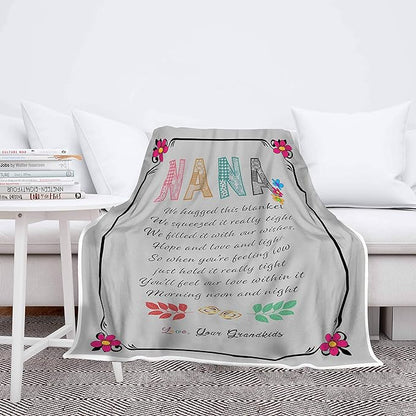 Nana We Filled It with Our Love, Fleece Blanket for Grandparents with Quotes, Grandpa Grandma Nana Gigi, Christmas, Birthday, Grandparents Day Gifts for Them, Supersoft and Cozy Blanket