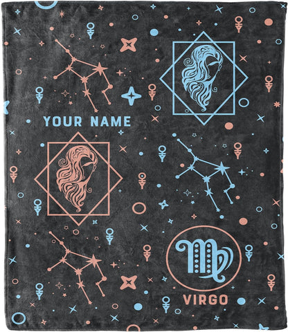 Aquarius Blanket, Personalized Zodiac Blanket, Custom Names, Horoscope Design, for Friends and Family, Birthday, House Warming Gift, Super Soft, Silky Smooth Light Weight Warm Bed Blanket