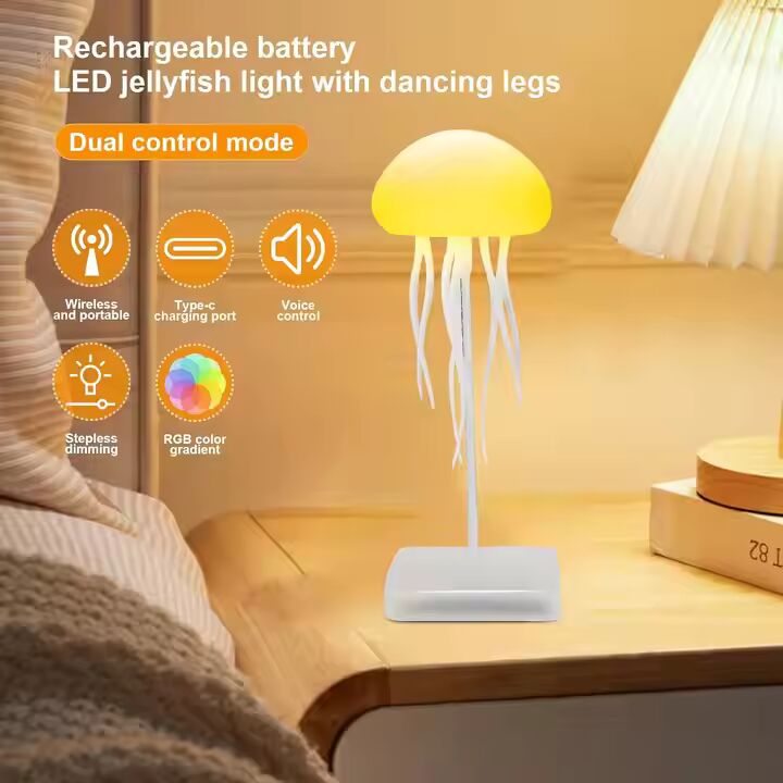 Color Changing Jellyfish LED Lamp, USB Rechargeable, Modern ABS Voice Control