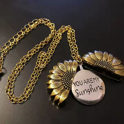 You Are My Sunshine Sunflower open locket necklace