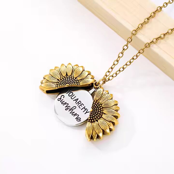 You Are My Sunshine Sunflower open locket necklace