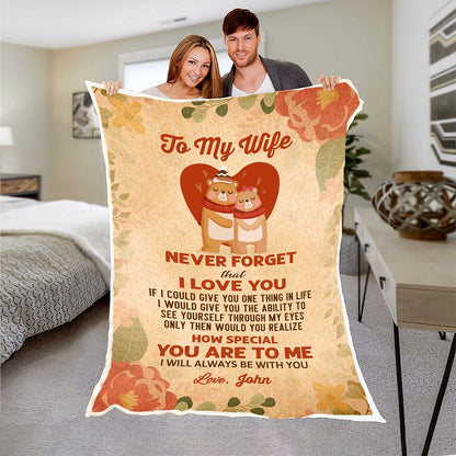 Personalized "To My Lovely Wife " Premium Customized Cozy Blanket