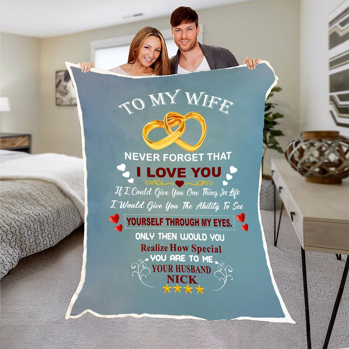 "For My Lovely  Wife " Premium Customized Cozy Blanket