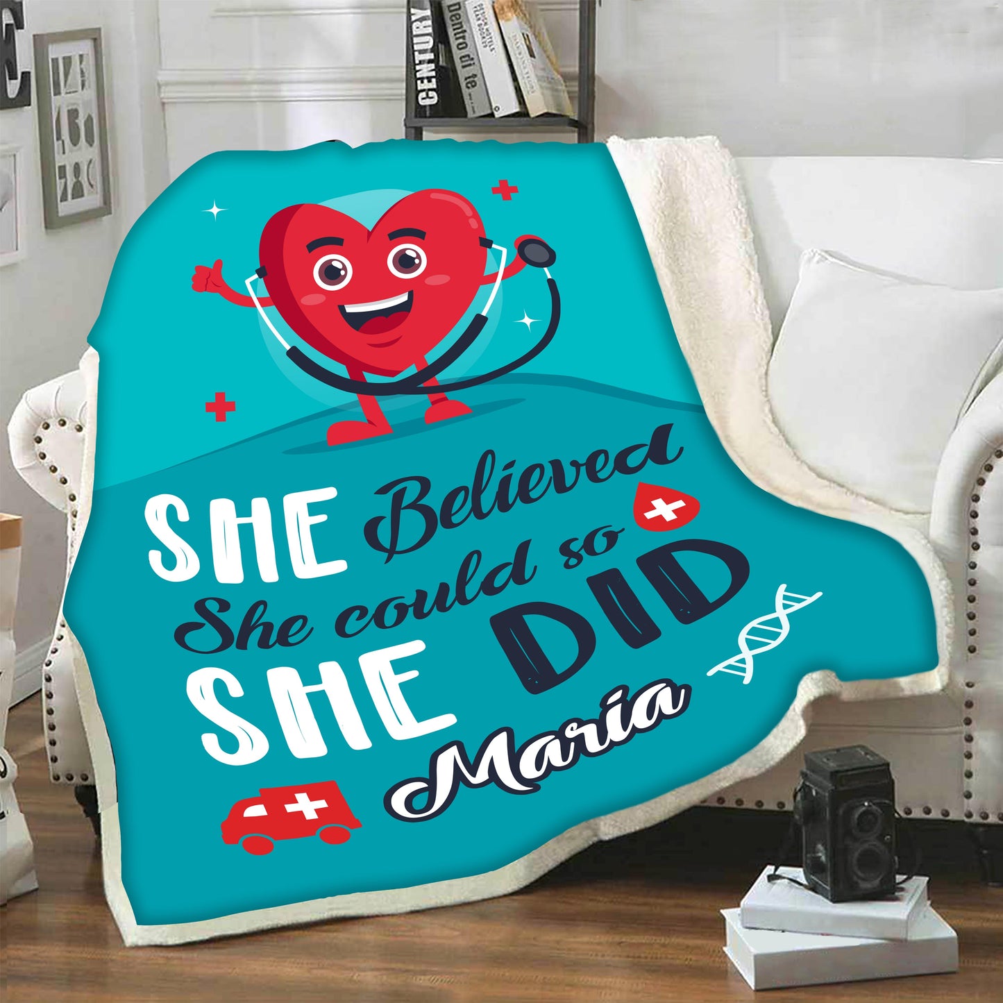 "She Believed She Could So She Did" Customized Blanket For Nurse