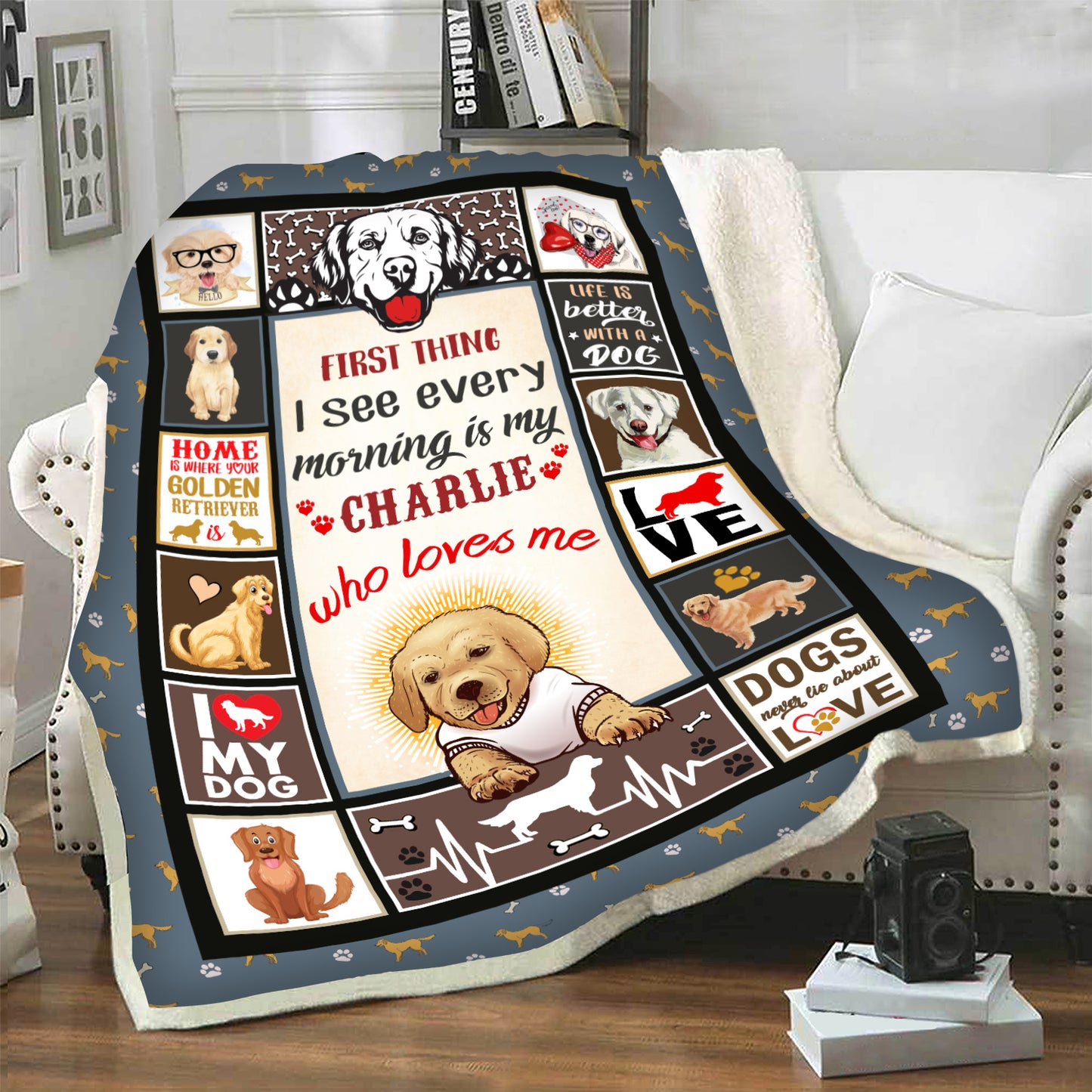 "Home Is Where Your Golden Retriever Is" Personalized Blanket For Your Dog