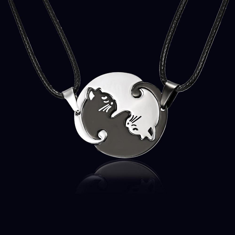 Yin Yang Titanium Kitty Best Couple Necklace