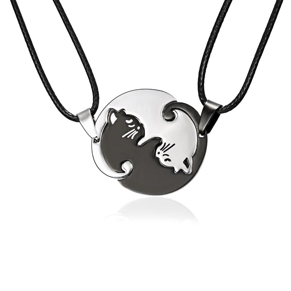 Yin Yang Titanium Kitty Best Couple Necklace