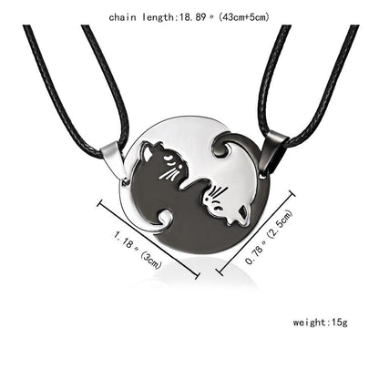 Yin Yang Titanium Kitty Best Couple Necklace