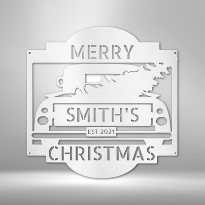 Christmas Truck Monogram - Steel Sign