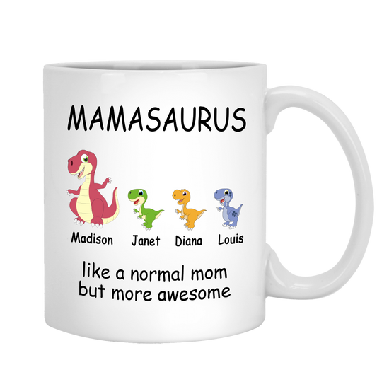 Mamasaurus Custom Coffee Mug With Kids Name