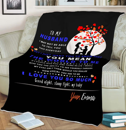 "You Mean The World To Me" Personalized Blanket For Husband