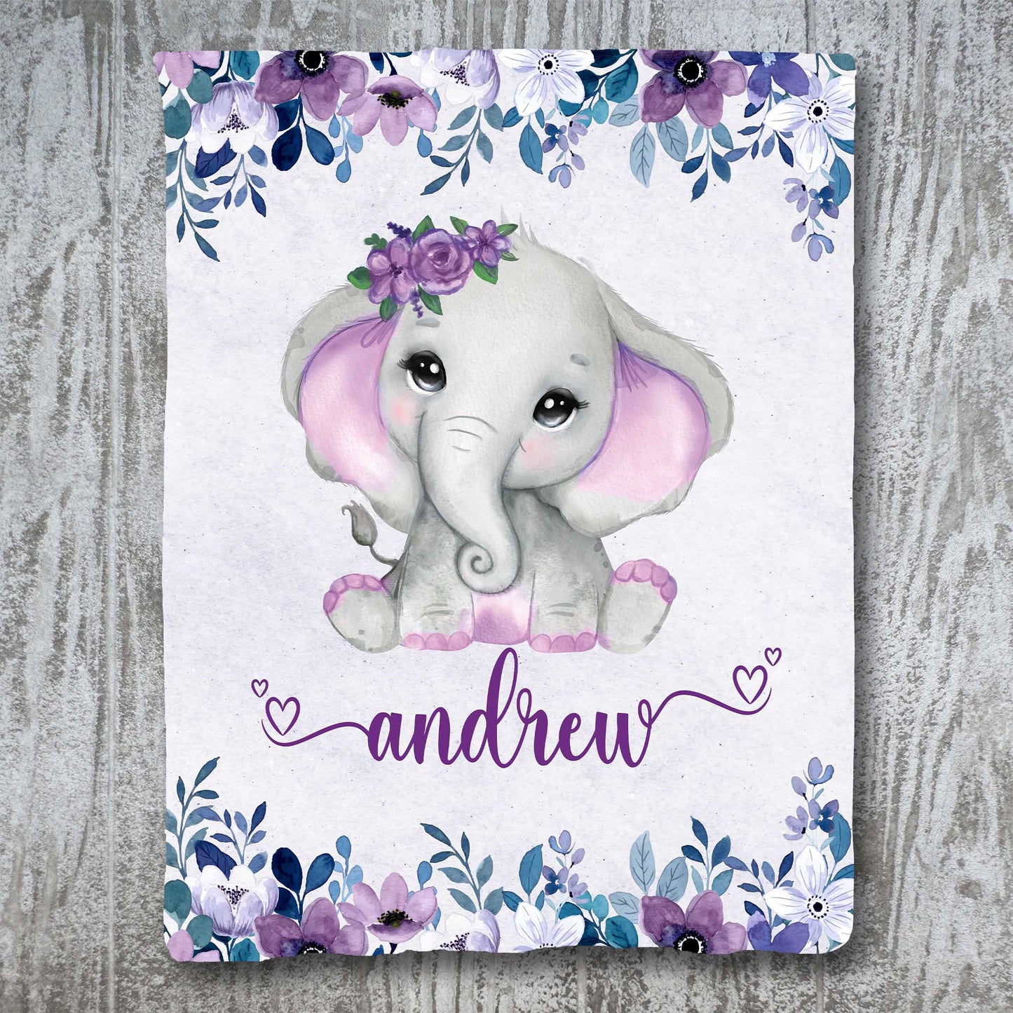 Customized Name Blanket For Kids With Cute Elephant Print