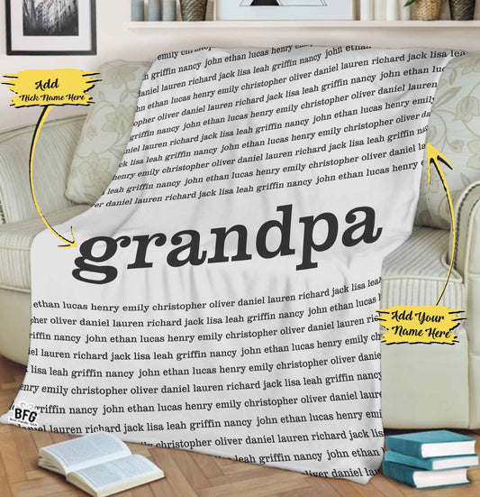 Personalized Blanket For Daddy, Grandpa, Grandma With Kids or Grandkids Names