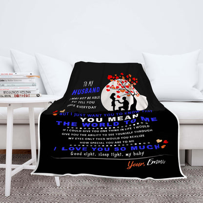 "You Mean The World To Me" Personalized Blanket For Husband