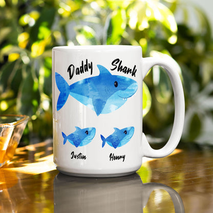 Daddy Shark Custom Mug With Kids Name