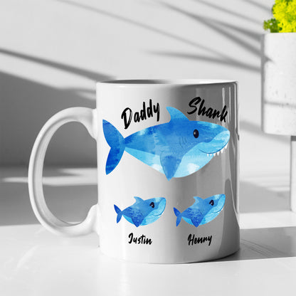 Daddy Shark Custom Mug With Kids Name