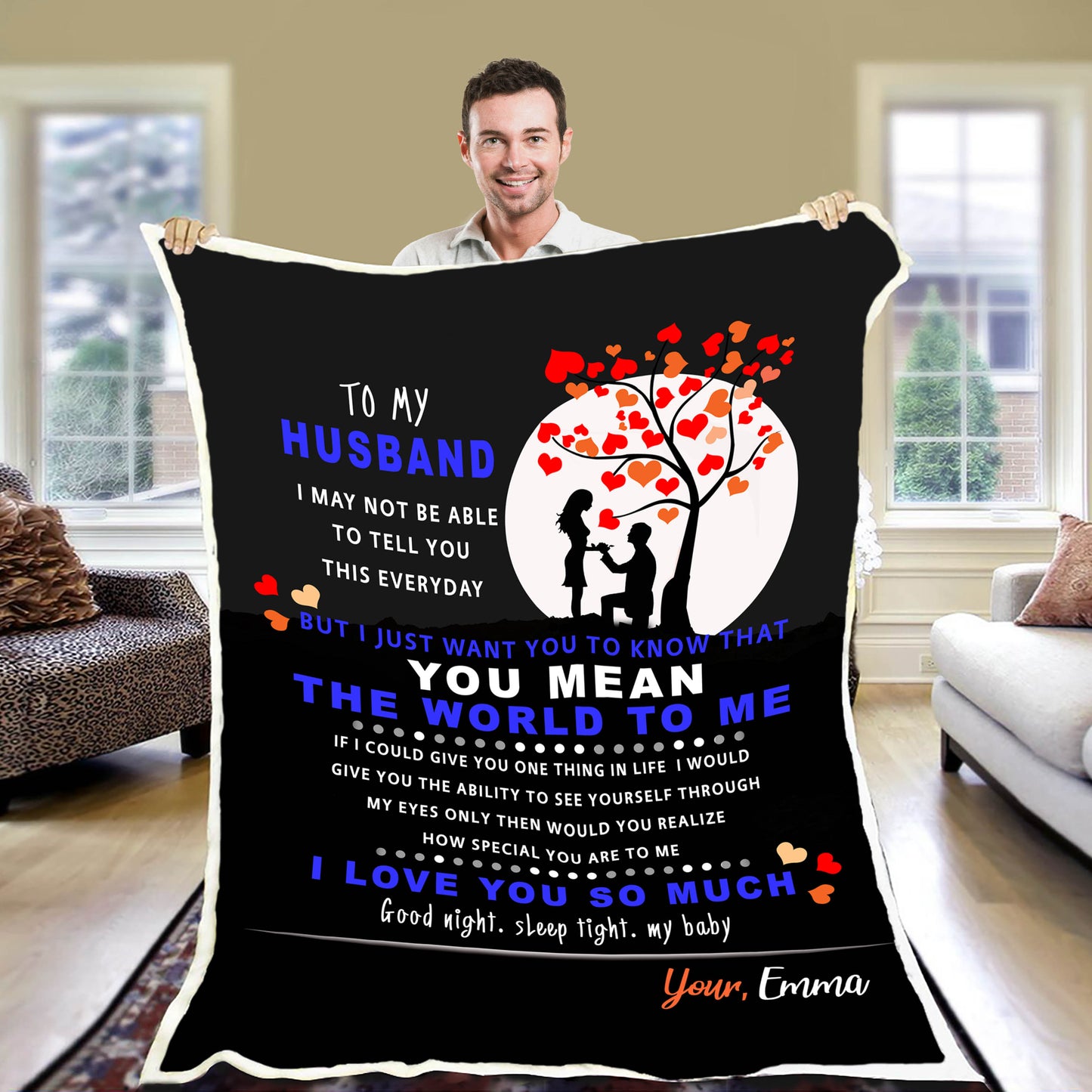 "You Mean The World To Me" Personalized Blanket For Husband