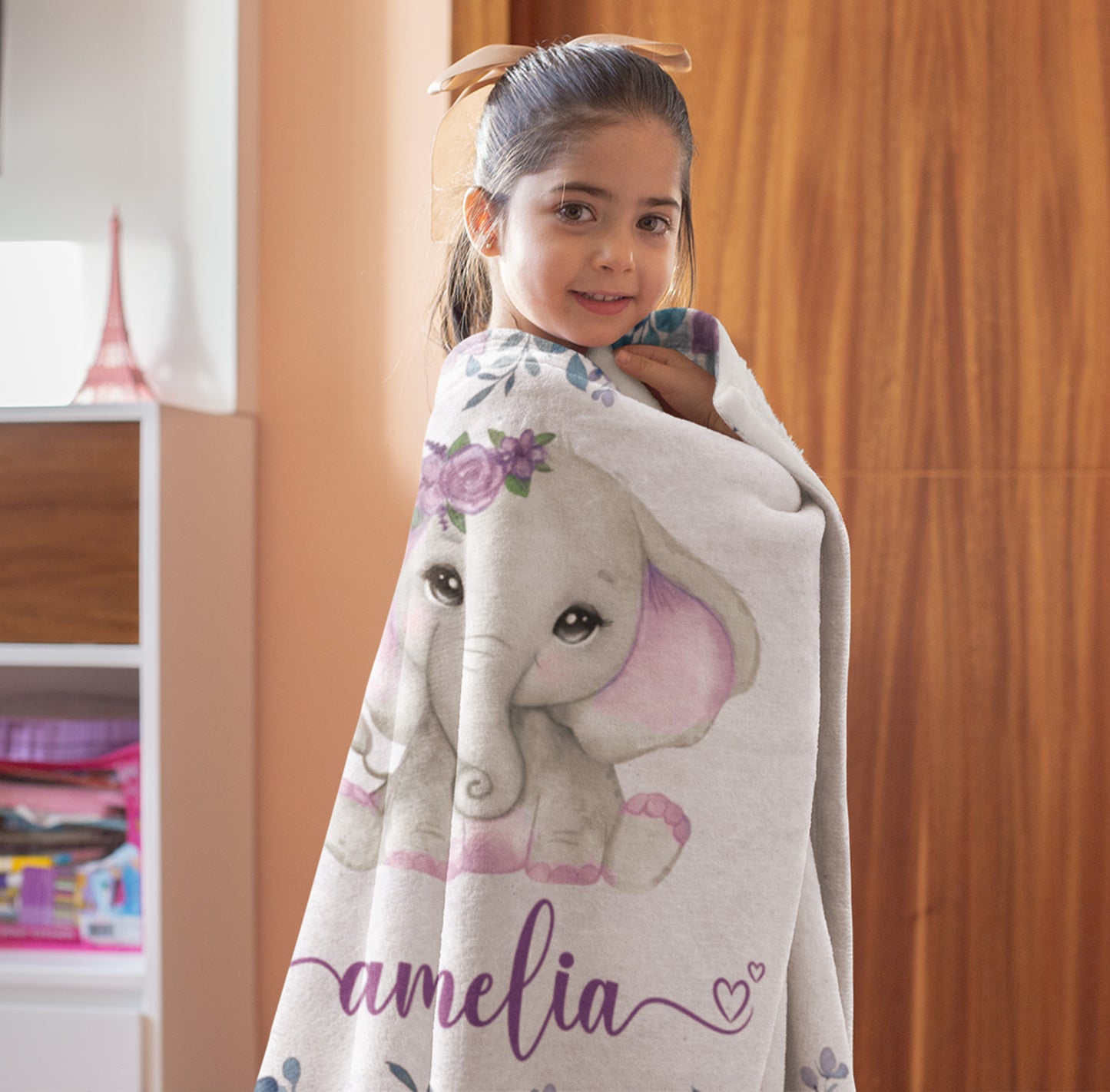 Customized Name Blanket For Kids With Cute Elephant Print