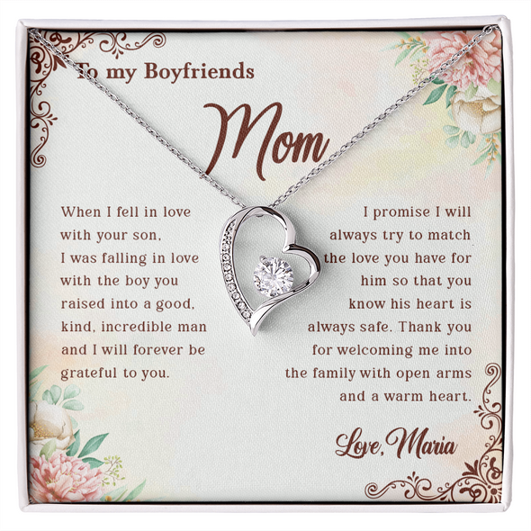 To My Boyfriend's Mom, Forever Love Necklace With I Will Forever Be Grateful To You Message Card, Mother's Day Gift, Anniversary Gift, Birthday Gift, Jewelry For Her, Customized Message Card